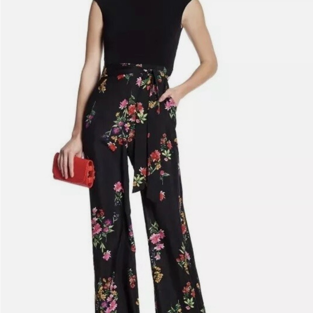 Vince Camuto Black Floral Wide Leg Jumpsuit